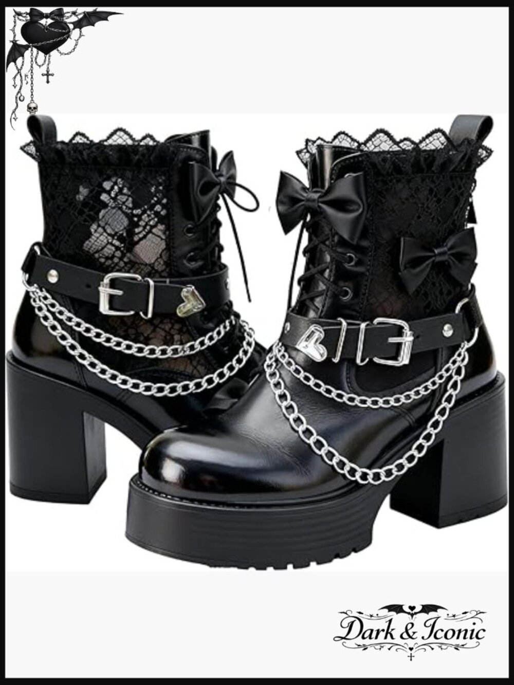 Adjustable Vegan Leather Boot Chains with Heart Buckle, Gothic Ankle Bracelet